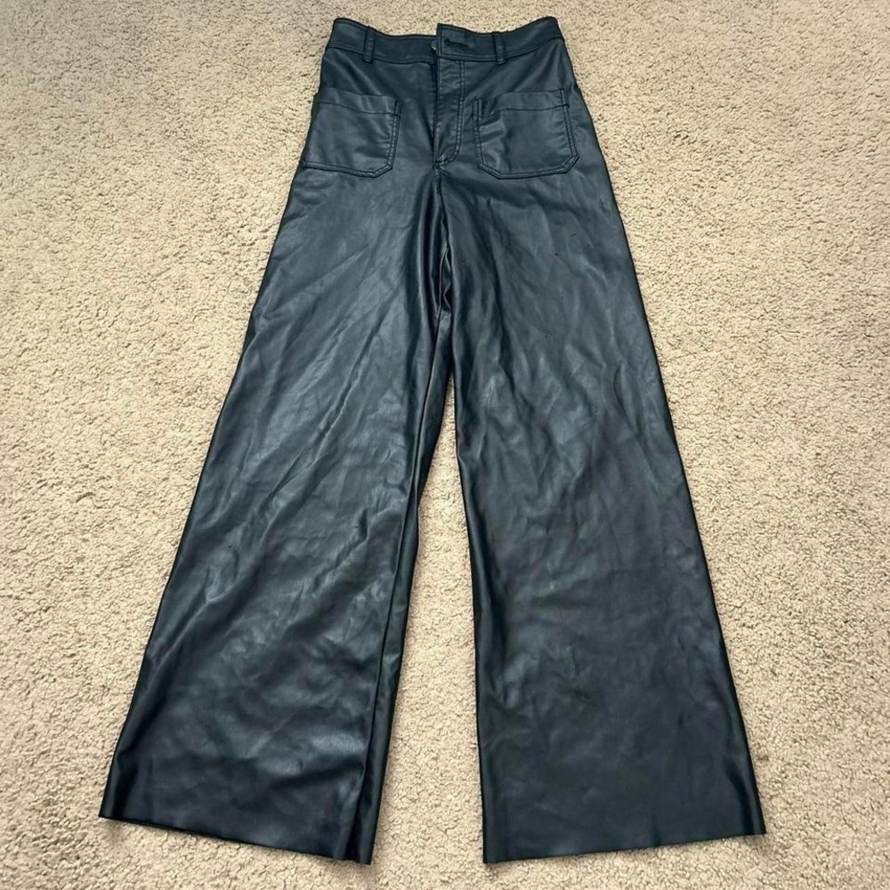 Zara black leather wide leg pants Size 6